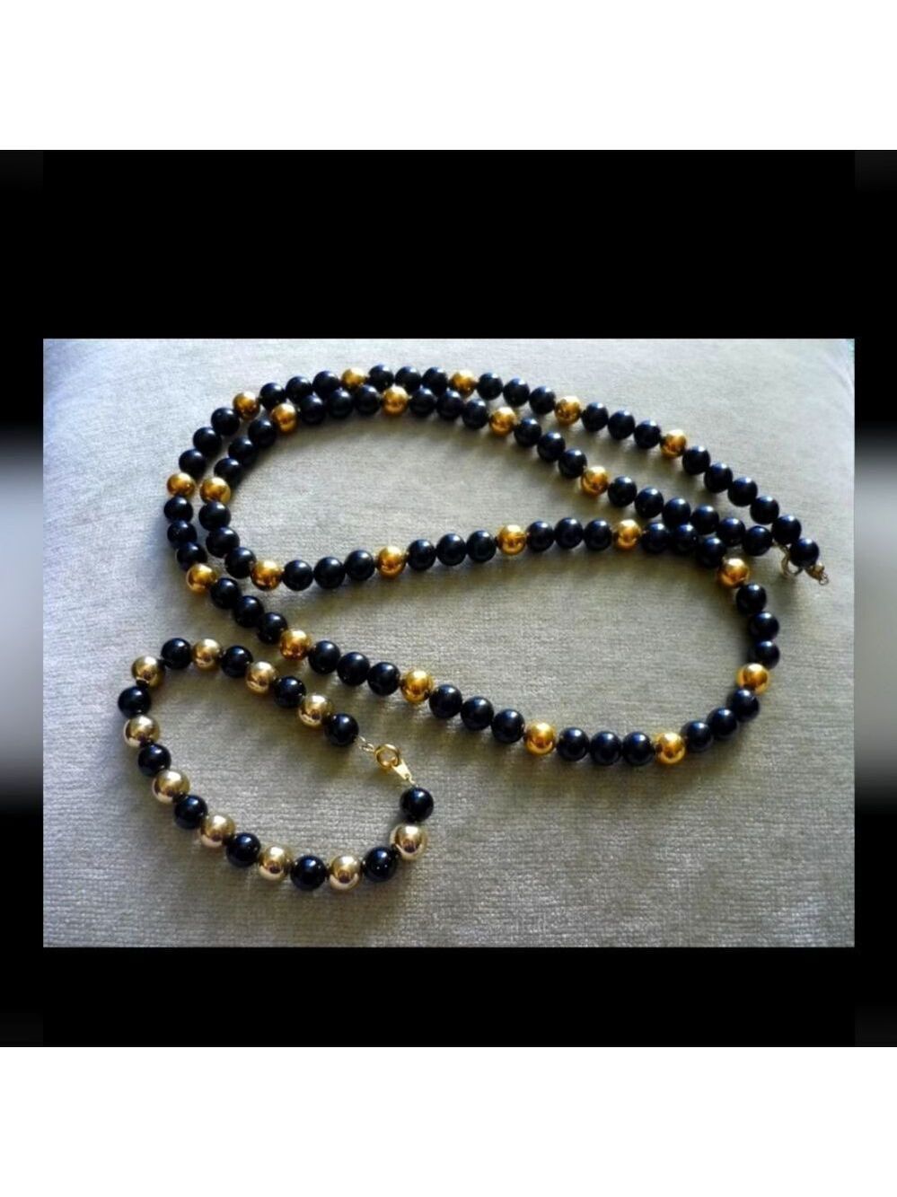Napier Designer Signed Black & Gold Beaded Necklace Vtg